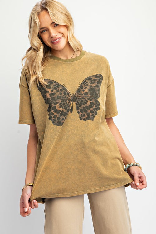 Mineral Washed Butterfly Top-Shirts & Tops-Easel-Olive-Small-Inspired Wings Fashion