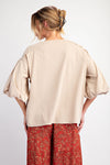 Tweed Ribbon Patch Top-Shirts & Tops-Easel-Khaki-Small-Inspired Wings Fashion