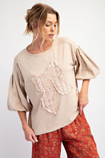 Tweed Ribbon Patch Top-Shirts & Tops-Easel-Khaki-Small-Inspired Wings Fashion