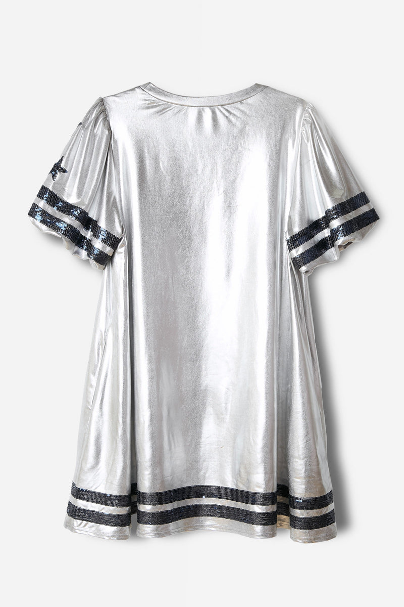 Mini puff sleeve Football Sequin Dress-Dresses-Fantastic Fawn-Silver-Small-Inspired Wings Fashion