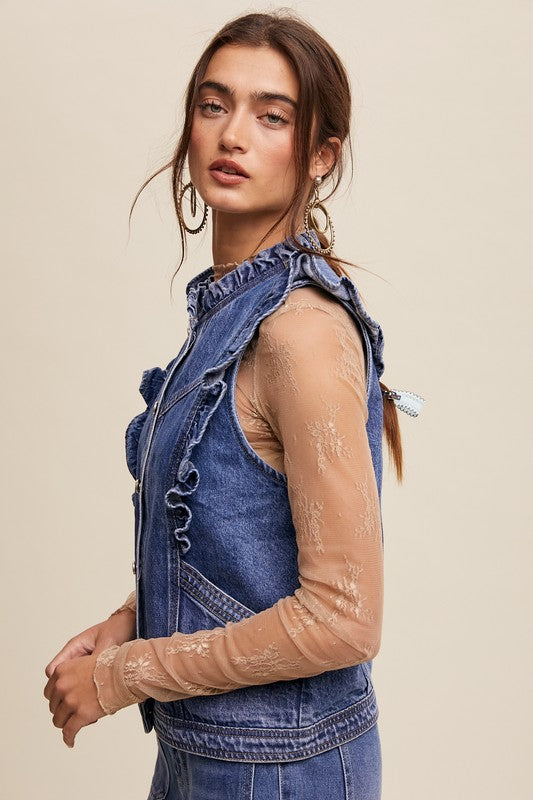 Denim vest fashion best sale