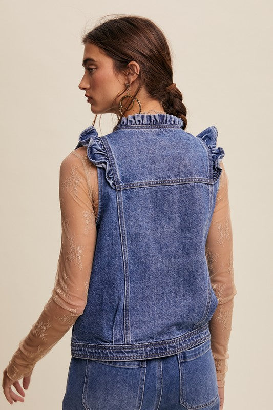 Designer denim vest best sale