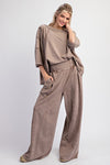 Washed Terry Knit Pants-Pants-Easel-Mocha-Small-Inspired Wings Fashion