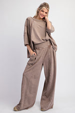 Washed Terry Knit Pants-Pants-Easel-Mocha-Small-Inspired Wings Fashion