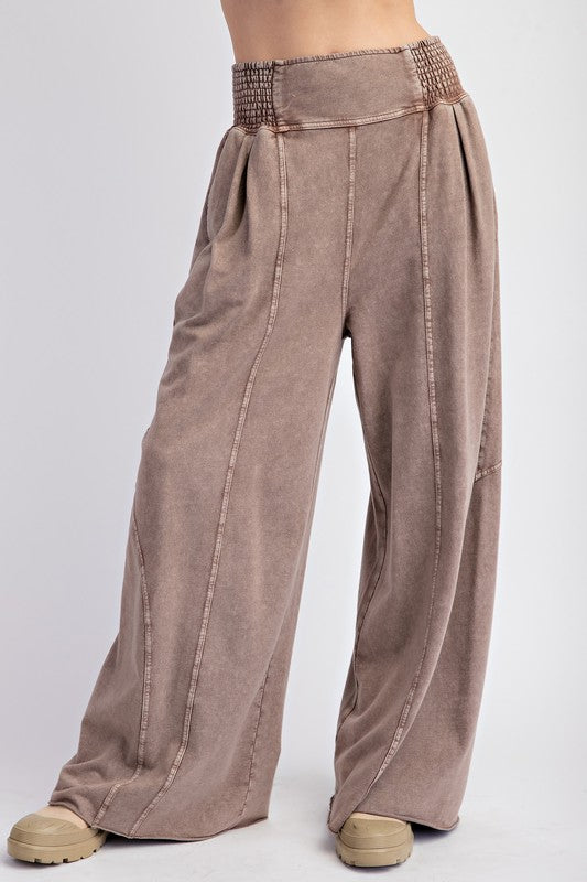 Washed Terry Knit Pants-Pants-Easel-Mocha-Small-Inspired Wings Fashion