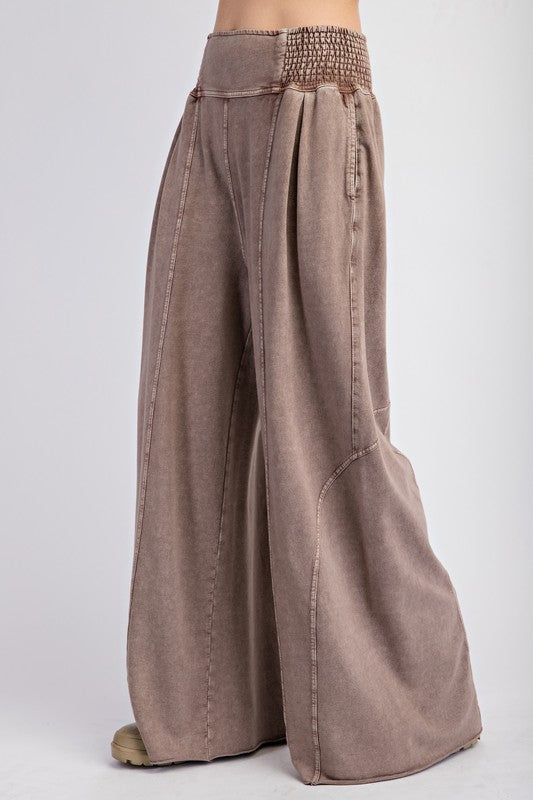 Washed Terry Knit Pants-Pants-Easel-Mocha-Small-Inspired Wings Fashion