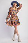 Floral Print Challis Woven Dress-Dress-Easel-Mustard-Small-Inspired Wings Fashion