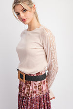 Rib Knit Lace Top-Shirts & Tops-Easel-Natural-Small-Inspired Wings Fashion