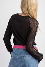 Rib Knit Lace Top-Shirts & Tops-Easel-Black-Small-Inspired Wings Fashion