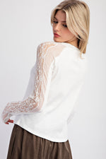 Rib Knit Lace Top-Shirts & Tops-Easel-Black-Small-Inspired Wings Fashion