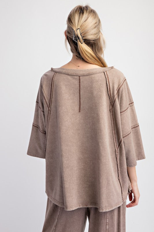 Washed Terry Knit Top-Shirts & Tops-Easel-Mocha-Small-Inspired Wings Fashion