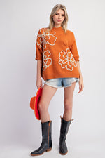 Flower Print Knitted Sweater-Sweaters-Easel-Rust-Small-Inspired Wings Fashion