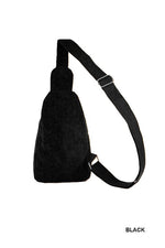 Corduroy Double Pocket Sling Bag-Sling Bag-Zenana-Black-O/S-Inspired Wings Fashion