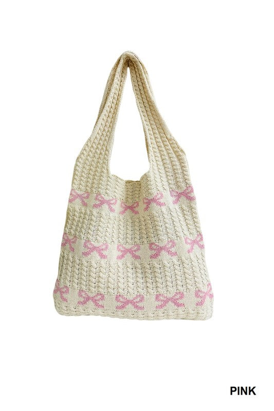 Crochet Ribbon Tote Bag-Bag and Purses-Zenana-Pink-O/S-Inspired Wings Fashion