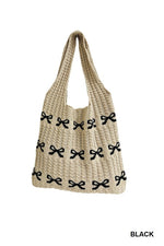 Crochet Ribbon Tote Bag-Bag and Purses-Zenana-Black-O/S-Inspired Wings Fashion