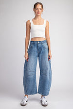 Mineral Washed Barrel Pants-Pants-Eesome-Denim-Small-Inspired Wings Fashion