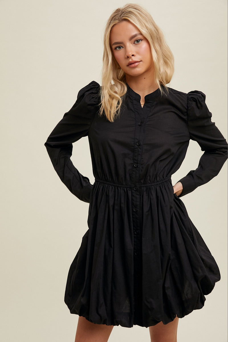 Bubble Button Mini Dress-Dresses-Very J-Black-Small-Inspired Wings Fashion