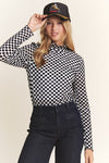 Checkered Mesh Top-Shirts & Tops-Jade by Jane-Black/White-Small-Inspired Wings Fashion