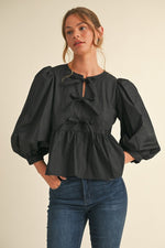 Bow Ties Peplum Top-Shirts & Tops-Jodifl-Black-Small-Inspired Wings Fashion