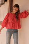 Bow Ties Peplum Top-Shirts & Tops-Jodifl-Red-Inspired Wings Fashion