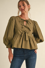 Bow Ties Peplum Top-Shirts & Tops-Jodifl-Olive-Small-Inspired Wings Fashion