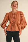 Bow Ties Peplum Top-Shirts & Tops-Jodifl-Toffee-Small-Inspired Wings Fashion