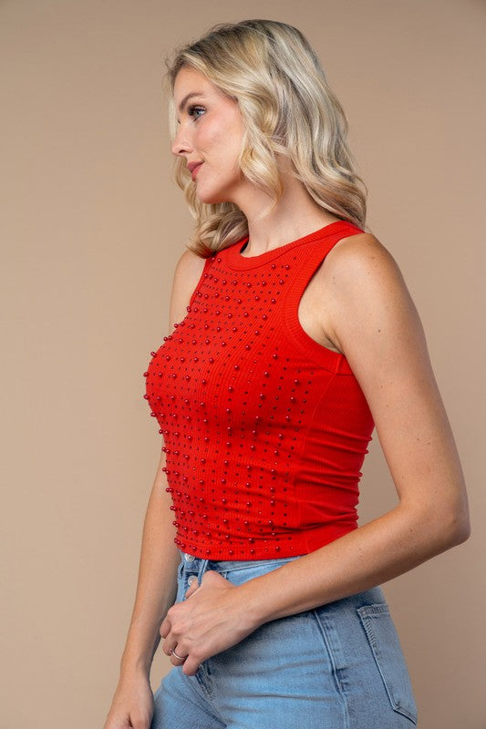 Pearl Beaded Top-Top-White Birch-Red-Small-Inspired Wings Fashion