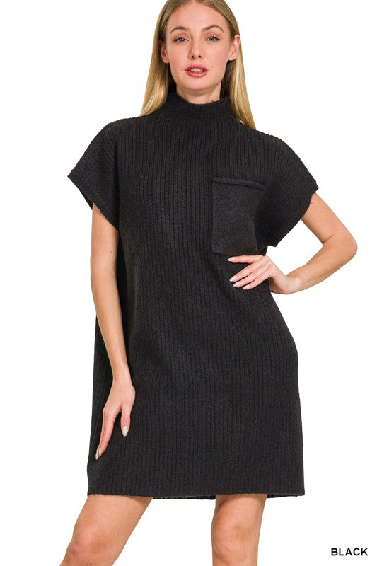 Mock Neck Sweater Dress-Dresses-Zenana-Black-Small-Inspired Wings Fashion