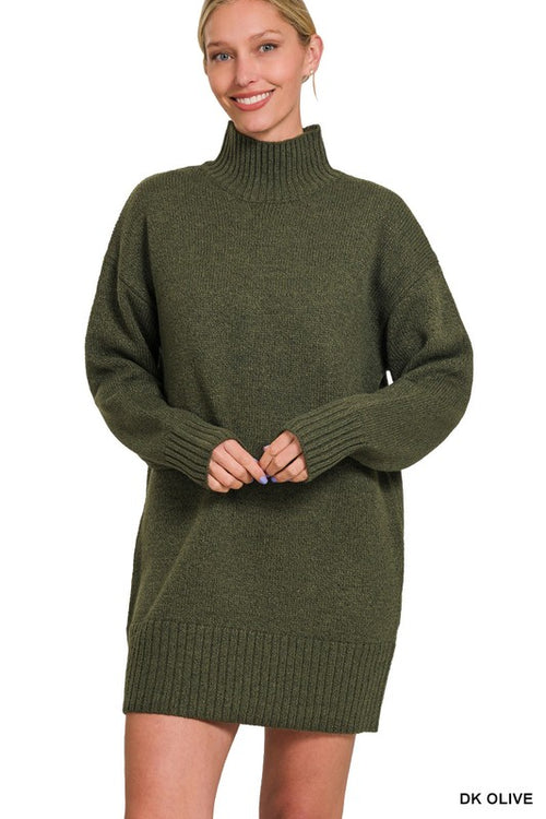 Turtle Neck Sweater Dress-Dresses-Zenana-DK Olive-Small-Inspired Wings Fashion