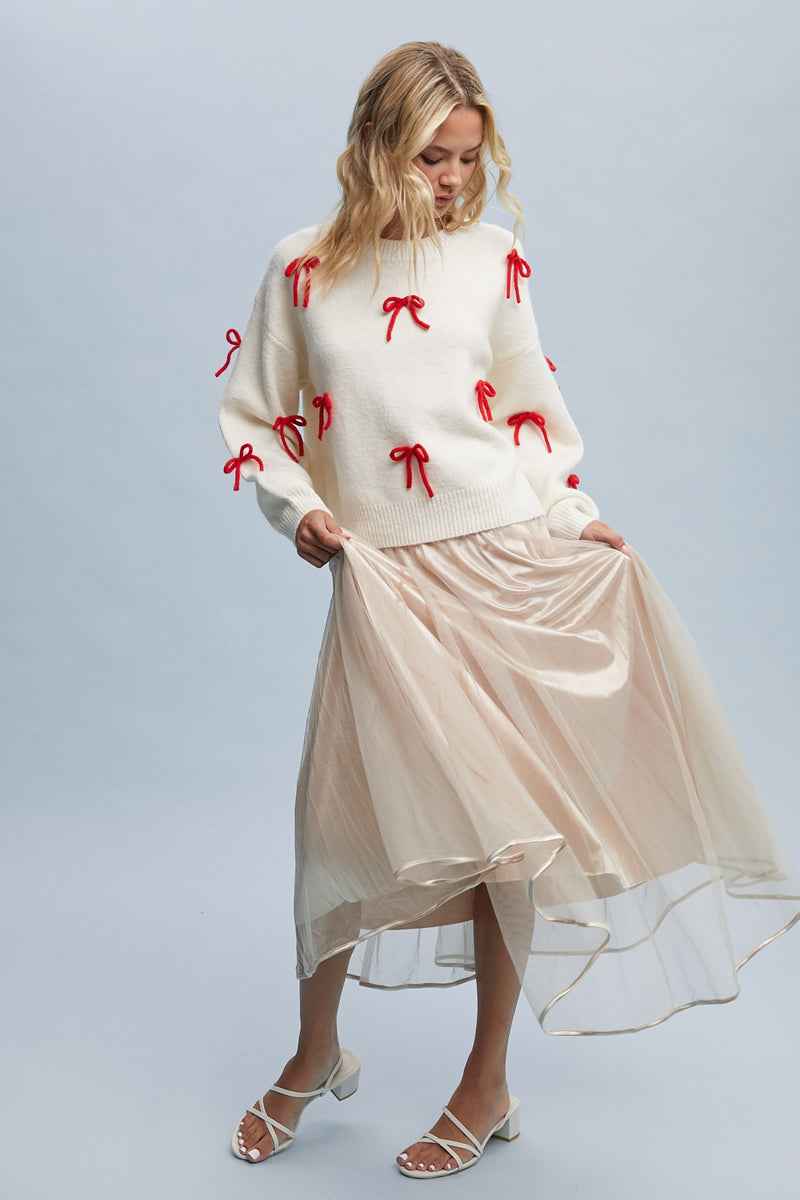 Bow Brushed Sweater-Sweaters-Very J-Off White/Red-Small-Inspired Wings Fashion