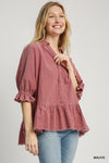 Corduroy Half Button Down Top-Shirts & Tops-Umgee-Mauve-Small-Inspired Wings Fashion