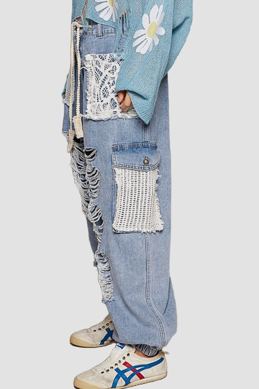 Crochet Patchwork Joggers-joggers-Pol Clothing-Denim-Small-Inspired Wings Fashion