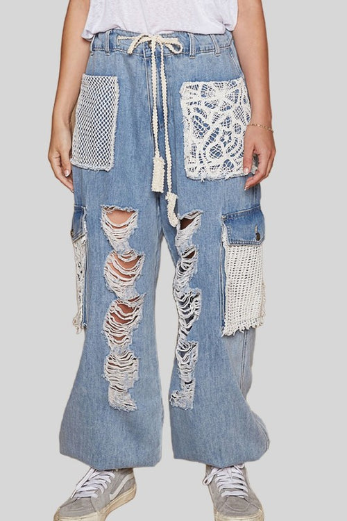 Crochet Patchwork Joggers-joggers-Pol Clothing-Denim-Small-Inspired Wings Fashion