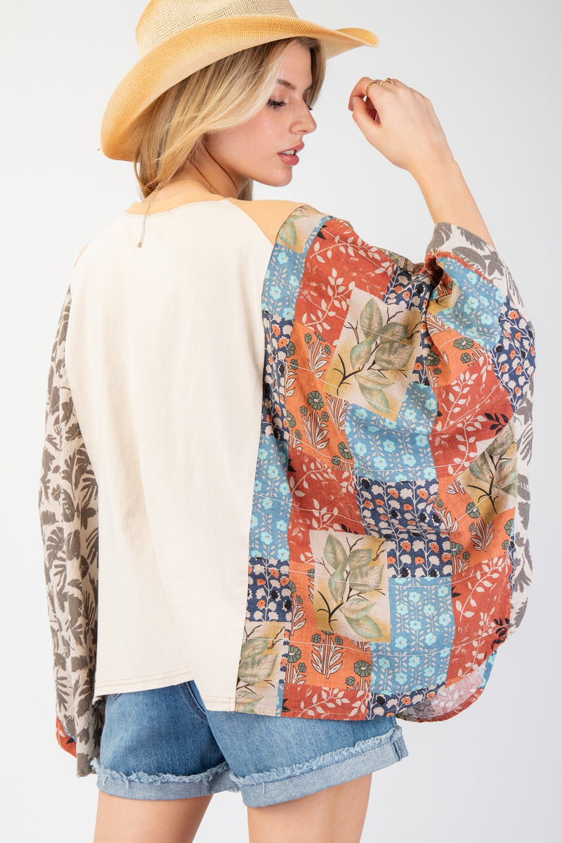 Quilted Poncho-Tops-Easel-Khaki Coral-Small-Inspired Wings Fashion