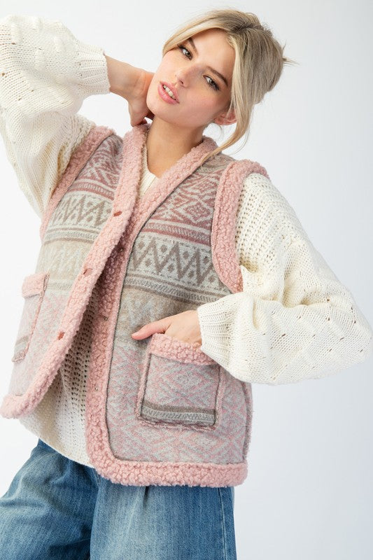 Ethnic Boucle Vest-Vests-Easel-Vintage Rose-Small-Inspired Wings Fashion