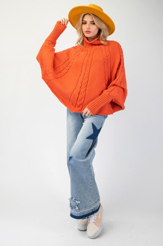 Poncho Sweater-Tops-Easel-Pumpkin-Small-Inspired Wings Fashion