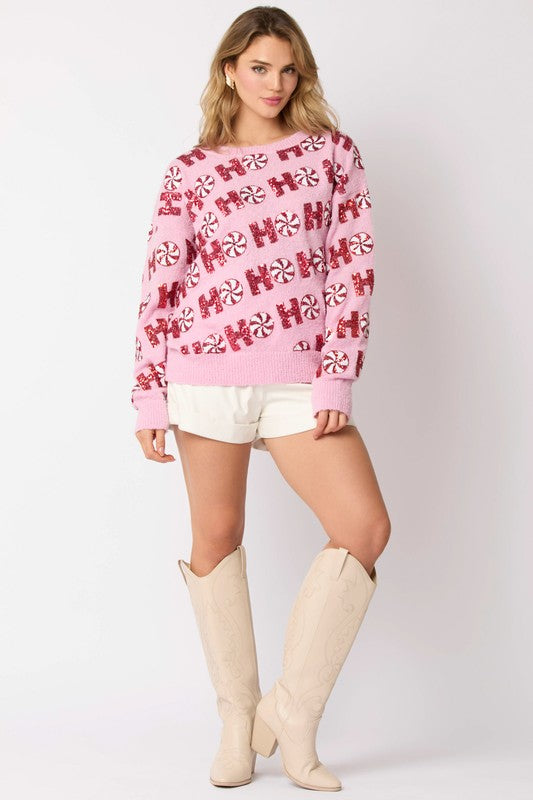 HoHoHo Sweater-Sweaters-Fantastic Fawn-Lt. Pink-Small-Inspired Wings Fashion