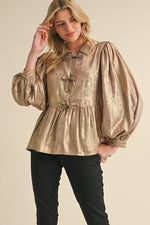 Metallic Bow Babydoll Top-Shirts & Tops-Jodifl-Taupe-Small-Inspired Wings Fashion