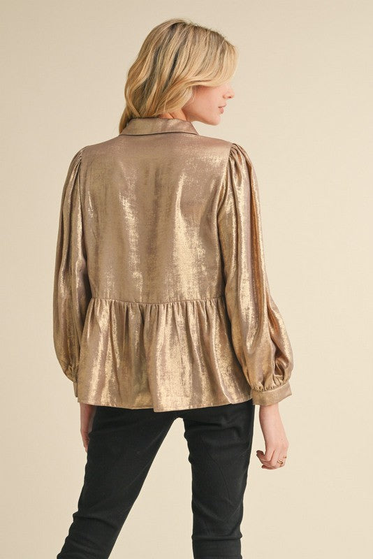 Metallic Bow Babydoll Top-Shirts & Tops-Jodifl-Taupe-Small-Inspired Wings Fashion