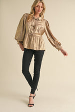 Metallic Bow Babydoll Top-Shirts & Tops-Jodifl-Taupe-Small-Inspired Wings Fashion