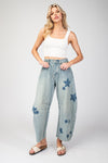 Star Print Barrel Jeans-Jeans-ee:some-Denim-Small-Inspired Wings Fashion