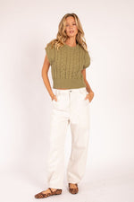 Cropped Cable Knit Sweater-Sweaters-Heyson-Olive-Small-Inspired Wings Fashion