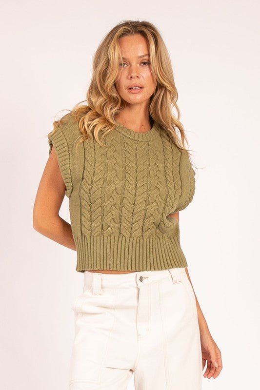 Cropped Cable Knit Sweater-Sweaters-Heyson-Olive-Small-Inspired Wings Fashion