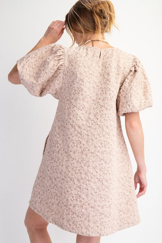 Floral Jacquard Dress-Dress-Easel-Sand-Small-Inspired Wings Fashion