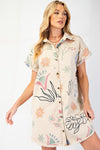 Floral Twill Shirt Dress-Dress-Easel-Khaki-Small-Inspired Wings Fashion