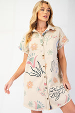 Floral Twill Shirt Dress-Dress-Easel-Khaki-Small-Inspired Wings Fashion