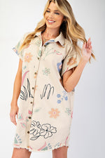 Floral Twill Shirt Dress-Dress-Easel-Khaki-Small-Inspired Wings Fashion