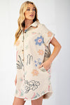Floral Twill Shirt Dress-Dress-Easel-Khaki-Small-Inspired Wings Fashion
