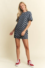 Checkered Denim Mini Dress-Dress-Jade by Jane-Denim-Small-Inspired Wings Fashion