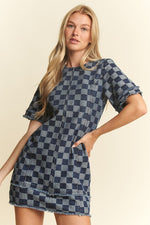 Checkered Denim Mini Dress-Dress-Jade by Jane-Denim-Small-Inspired Wings Fashion